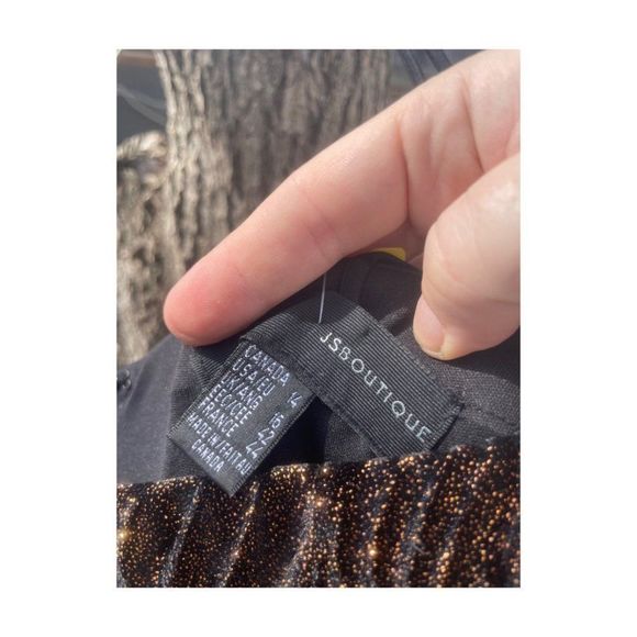 Vintage | 90s Formal Gown Dress Velvet Burnout Gold Metallic Spaghetti Straps 14 - Picture 6 of 14